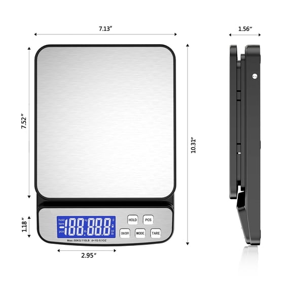 CCWeigh Digital Postal Scale, Stainless Steel Platform Scale for Shipping Package With 110 lbs Capacity and 0.1 Ounce Readibility