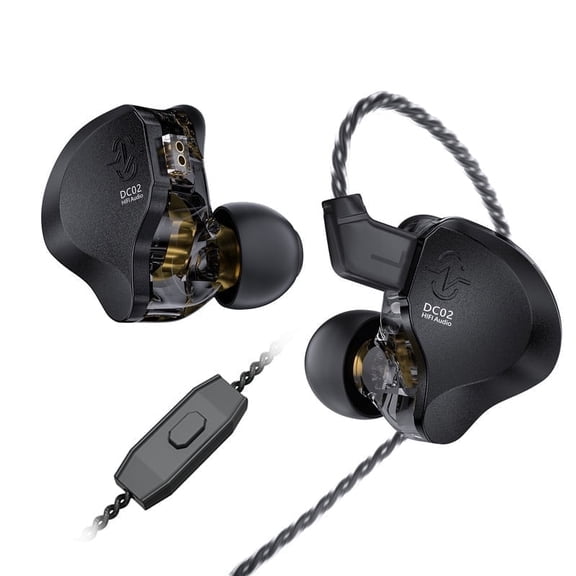 CCZ DC02 in Ear Monitors IEM Earphones, Dual Magnetic Circuit DD HiFi Stereo Sound Wired Headphones, Noise Cancelling Ear buds, 4N OFC Cable for Musician Singer (Black, with Mic)