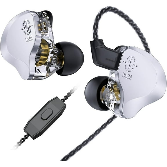 CCZ DC02 in Ear Monitors with Mic, Wired Headphones HiFi Stereo Stage Earphone Dual Magnetic Circuit DD IEM Earphones Earbuds with Detachable Cable for Gaming Musicians Audiophiles (Silver, with Mic)