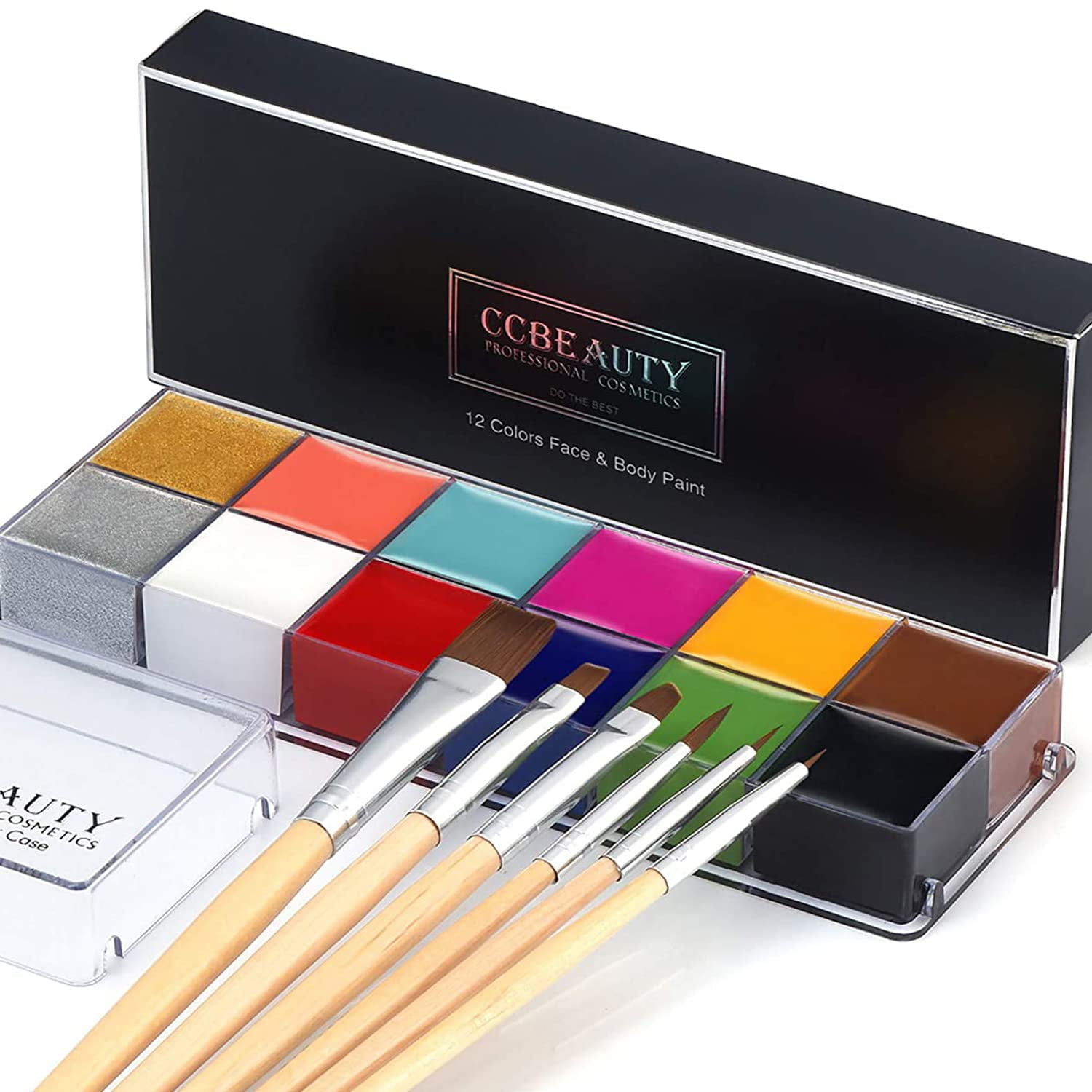 CCbeauty Professional Face Paint Oil Body Painting Art Party Fancy Make Up  + Brushes Set (12 deep color +brushes) 12 deep color +brushes 