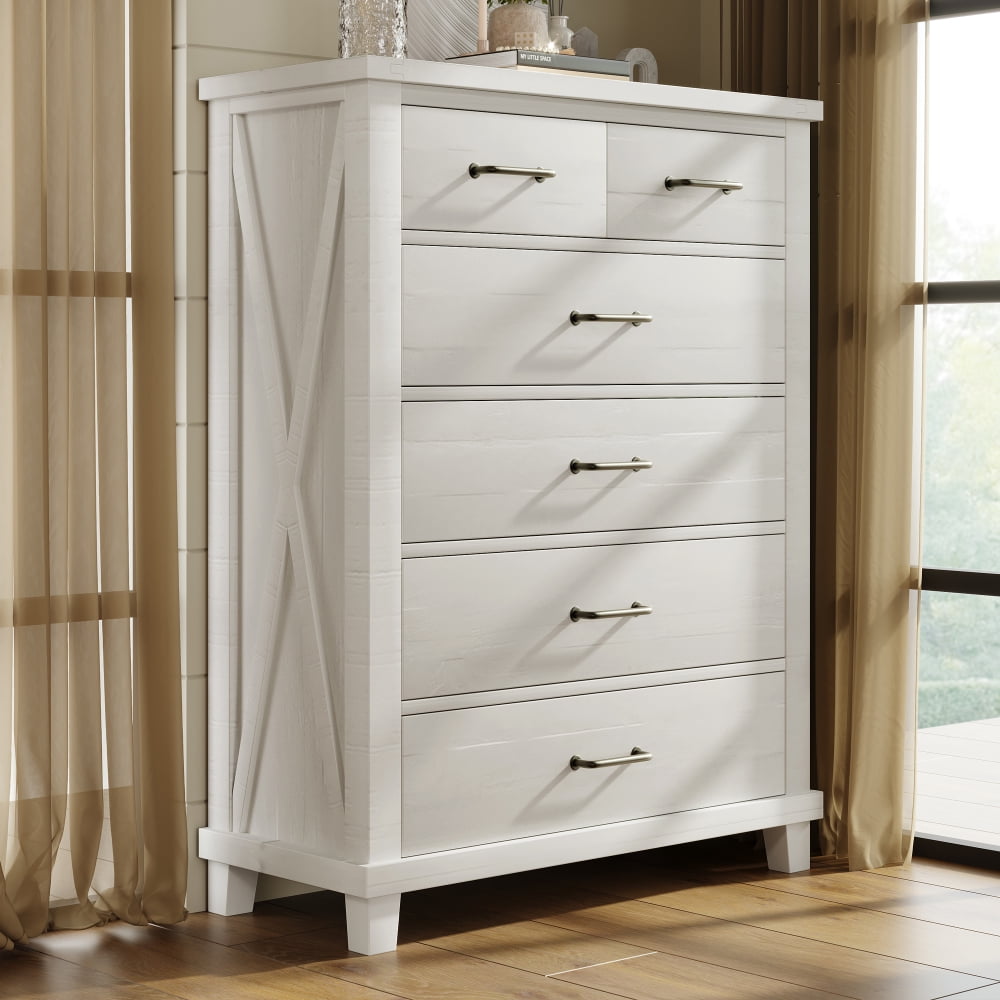 CCbuy 6 Drawer Dresser,Farmhouse Tall Chest of Drawers Solid Pine Wood