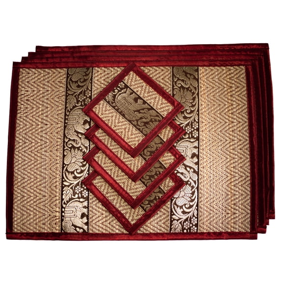 CCcollections Placemat Coaster 4 sets Eco-Friendly Heat Resistant Easy to Wipe Clean - Small - Burgundy Red
