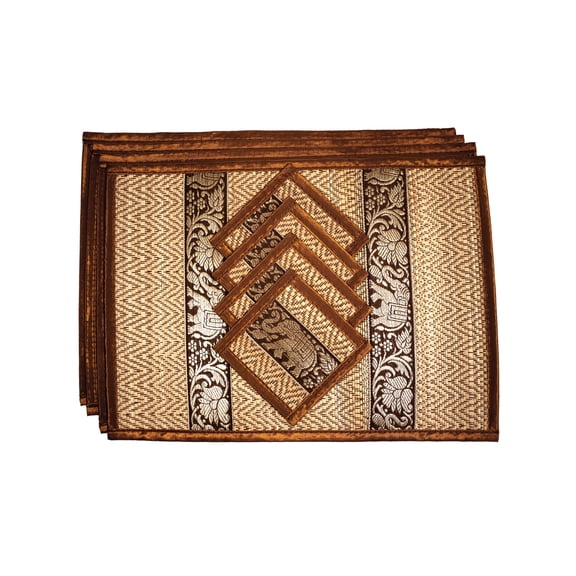 CCcollections Placemat Coaster 4 sets Eco-Friendly Heat Resistant Easy to Wipe Clean - Small - Dark Gold