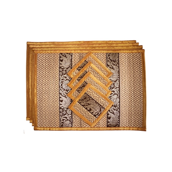 CCcollections Placemat Coaster 4 sets Eco-Friendly Heat Resistant Easy to Wipe Clean - Small - Light Gold