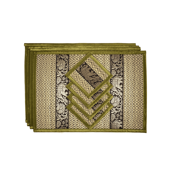 CCcollections Placemat Coaster 4 sets Eco-Friendly Heat Resistant Easy to Wipe Clean - Small - Olive Green