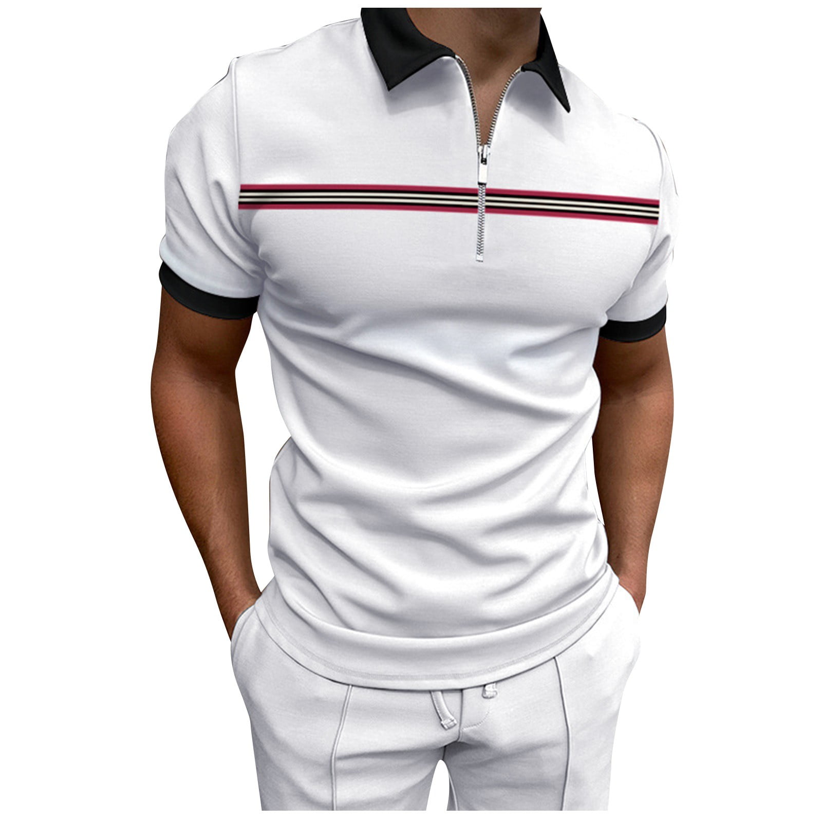 HCNTES Mens Short Sleeve Solid Stretch Cotton Pique Polo Shirt(White,M ...