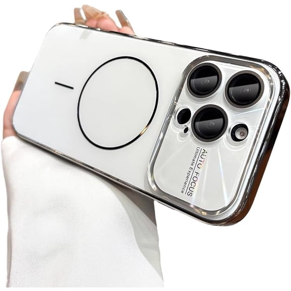 CD Aurora Laser Camera Protection Magnetic Phone Case for iPhone, Compatible with (White,iPhone 15)