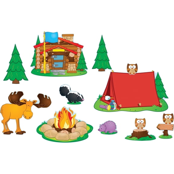CD CARSON-DELLOSA Camping Bulletin Board Decorations with Woodland Animals, Multicolor, 48 Count