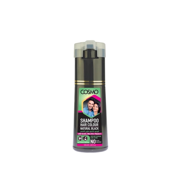 CD COSMO DESIGNS Shampoo Hair Colour Natural Black 100% Grey Coverage | Long Lasting | No Stain Ammonia with Keratin, Olive Oil & Vitamin E - For All Hair 180ml | 6.08 fl.oz