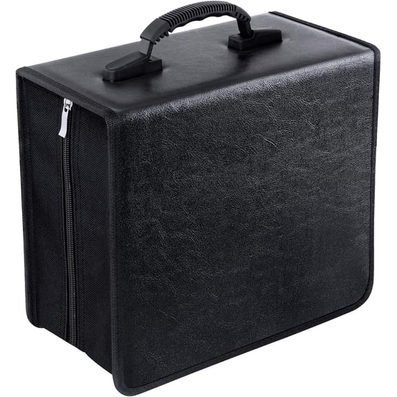 CD Case, 400 Capacity DVD Case CD Wallets Protective CD Storage Organizer Holder Booklet Album Box Binder (Black Leather)