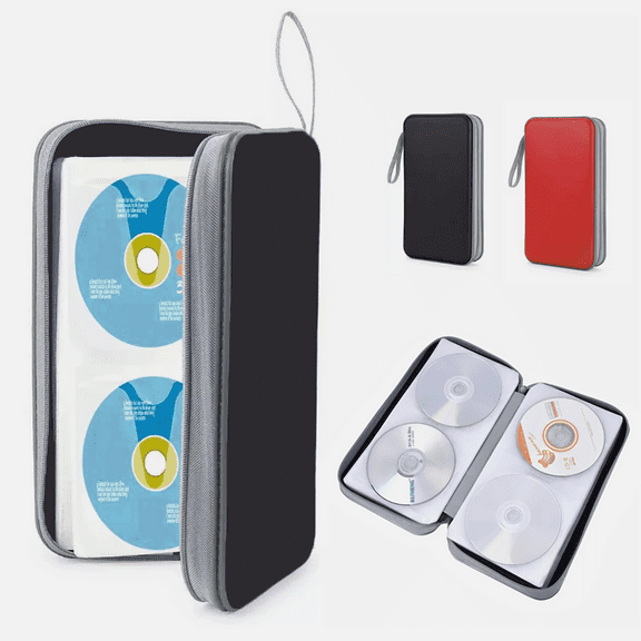 CD Case, DVD Case Holder 96 Capacity Hard Plastic CD DVD Disc Cases Storage Binder Wallet for Car Home Office Travel. (Black)