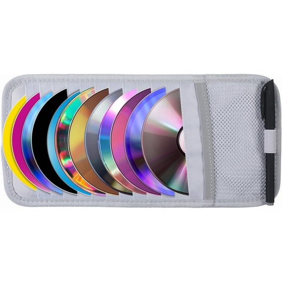 CD Case Holder for Car - DVD Vehicle Visor Storage Orangizer Sun Visor Organizer for CD Visor Case with 12 DVD Storage Sleeves 1 Mesh Pocket 1 Pen Holder(Grey)