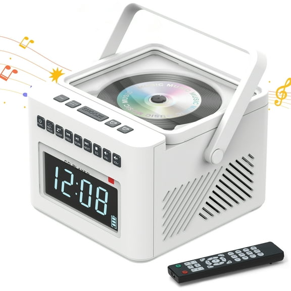 Greadio New 5000mAh Rechargeable CD Player Boombox with Alarm Clock and Time Display, Portable CD Player with Bluetooth Transmitter, Radio CD Player with Remote, AUX/TF/USB for Outdoor, Gift