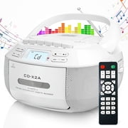 CD Cassette Player Combo, Boombox CD Player for Home, AM/FM Radio Tape Recorder Casette Player with Remote, AUX/USB Drive,Tape Recording, Headphone Jack, Battery Powered/Plug in for Home
