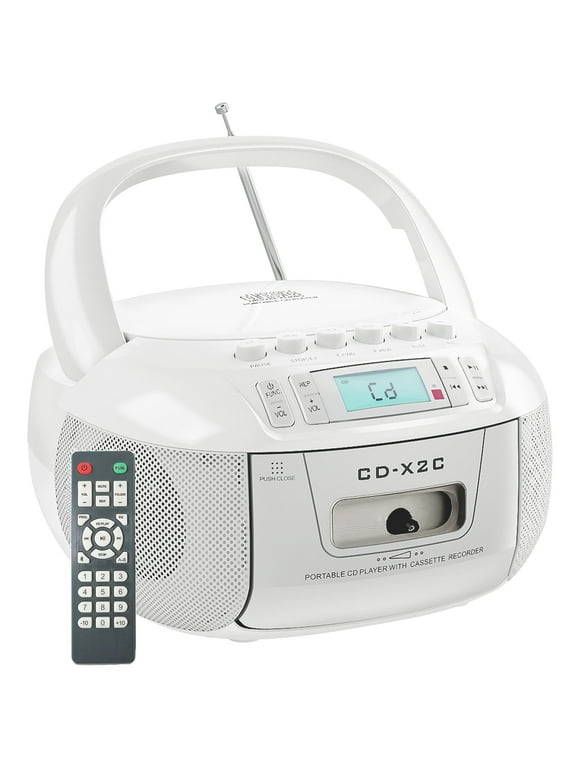 CD and Cassette Player Combo, Boombox CD Player Portable with AM/FM Radio, Tape Recording, Stereo Sound, AC/DC Powered, AUX/Headphone Jack, Sleep Timer for Home, Senior, Child