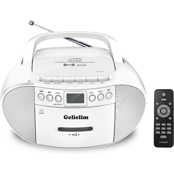 CD and Cassette Player Combo, Portable Cassette Tape Player, 5.1V Bluetooth Speaker, AM FM Radio, USB Playback/Earphone Jack, Remote Control, Plug in for Home