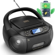 CD Cassette Player Combo, Rechargeable Boombox with 5.1, Tape Recording, FM Radio, Super Bass, Stereo Sound, Aux/USB Drive, Headphones Jack, Boom Box for Indoor Outdoor