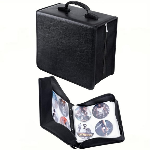 CD/DVD Binder, CD DVD Case Holder Binder 400 Capacity CD/DVD Wallet Storage Booklet Album Box (White Binder, PU Black)