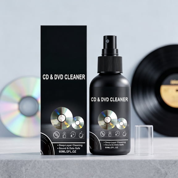 CD DVD Cleaning Spray, Non-Scratch Optical Disc Cleaner for Game Discs Vinyl Records, Anti-Static Formula for Clear Playback, 60ml