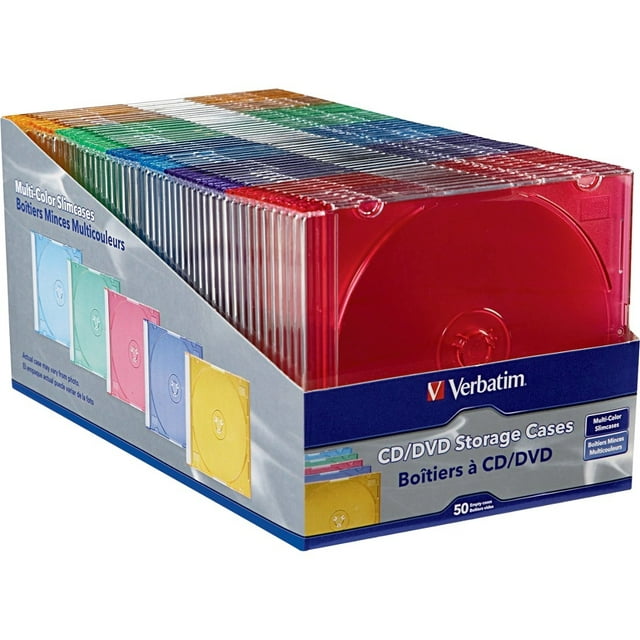 CD/DVD Color Slim Jewel Cases, Assorted - 50pk