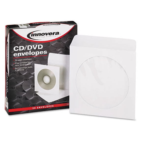 CD/DVD Envelopes, Clear Window, 1 Disc Capacity, White, 50/Pack | Bundle of 10 Packs