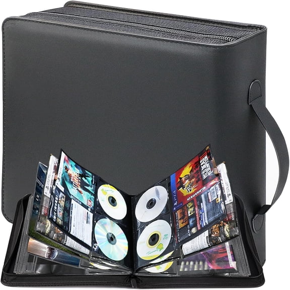CD/DVD Storage Binder, Blu-ray Storage Binder Capacity 200 Disks and 100 Booklet Pockets, Perfect Media Storage Case with Handle for Video Games, Movies, Musics, at Home or Car
