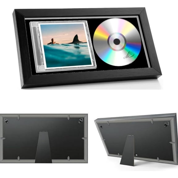 CD Display Frame-13.2"x 7"CD Wall Display or Tabletop Stand,Self Standing with Wall Hanger,Vinyl Record Frame,Music Framework,Album Framework,Mountable Album for Collectors(Black)