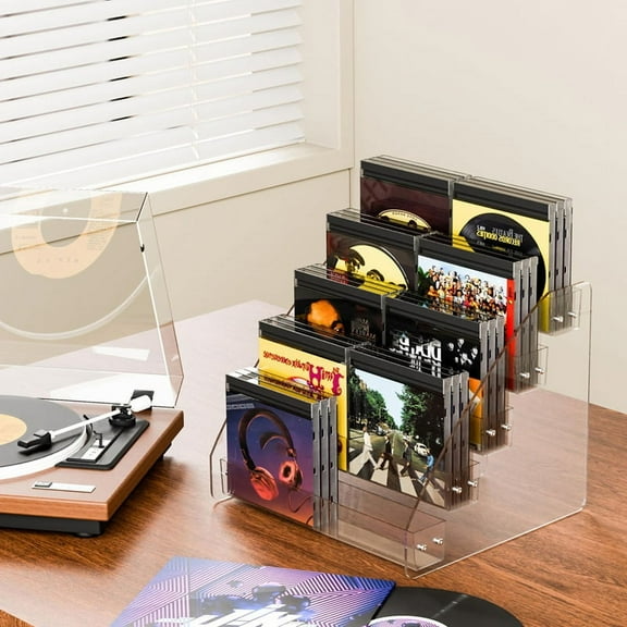 CD Holder 5 Tier, Clear CD Organizers, CD Display Rack Holds Up to 30 Standard DVD Cases for Media Shelf Storage,1 x CD Holder 5 Tier,Transparent