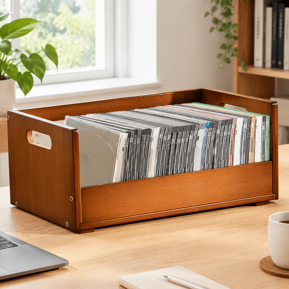 CD Holder Wooden CD Storage Rack Box, DVD Storage Racks Organizer for CD Display Movie Cases Music Cassette Tapes Shelf Stand Record Crates