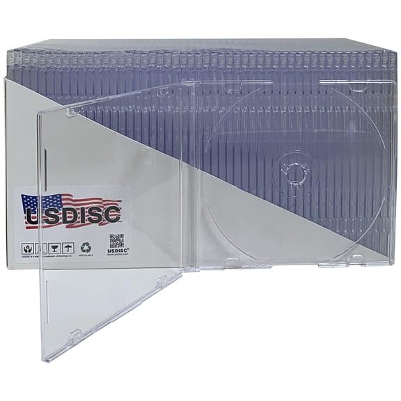 CD Jewel Cases Slimline 5.2mm Single Disc Holder, Clear Protective Covers for Music DVDs, Bulk Storage Pack of 100, Super Clear