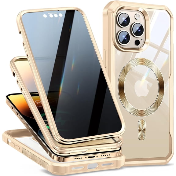 [CD Loop+Privacy Screen Protector]Magnetic Case for iPhone 14 Pro Max Case,[Military Grade Protection] Anti-peep Privacy Screen Double Sided 9H Glass Compatible with MagSafe Case for iPhone 14 Pro Max