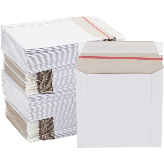 CD Mailers - 100-Pack, 6x6-Inch, White Flat Square - 450 GSM Thick Cardboard Envelopes for DVDs, Photos & Trading Cards