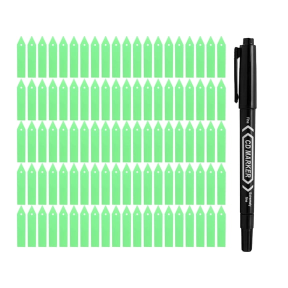 CD Marker 4 Inch Waterproof Reusable Plastic Plant Labels, 100-Pack with 1 Marker Pen - for Garden Seedlings, Vegetables, Flowers, Horticultural Organization - Green