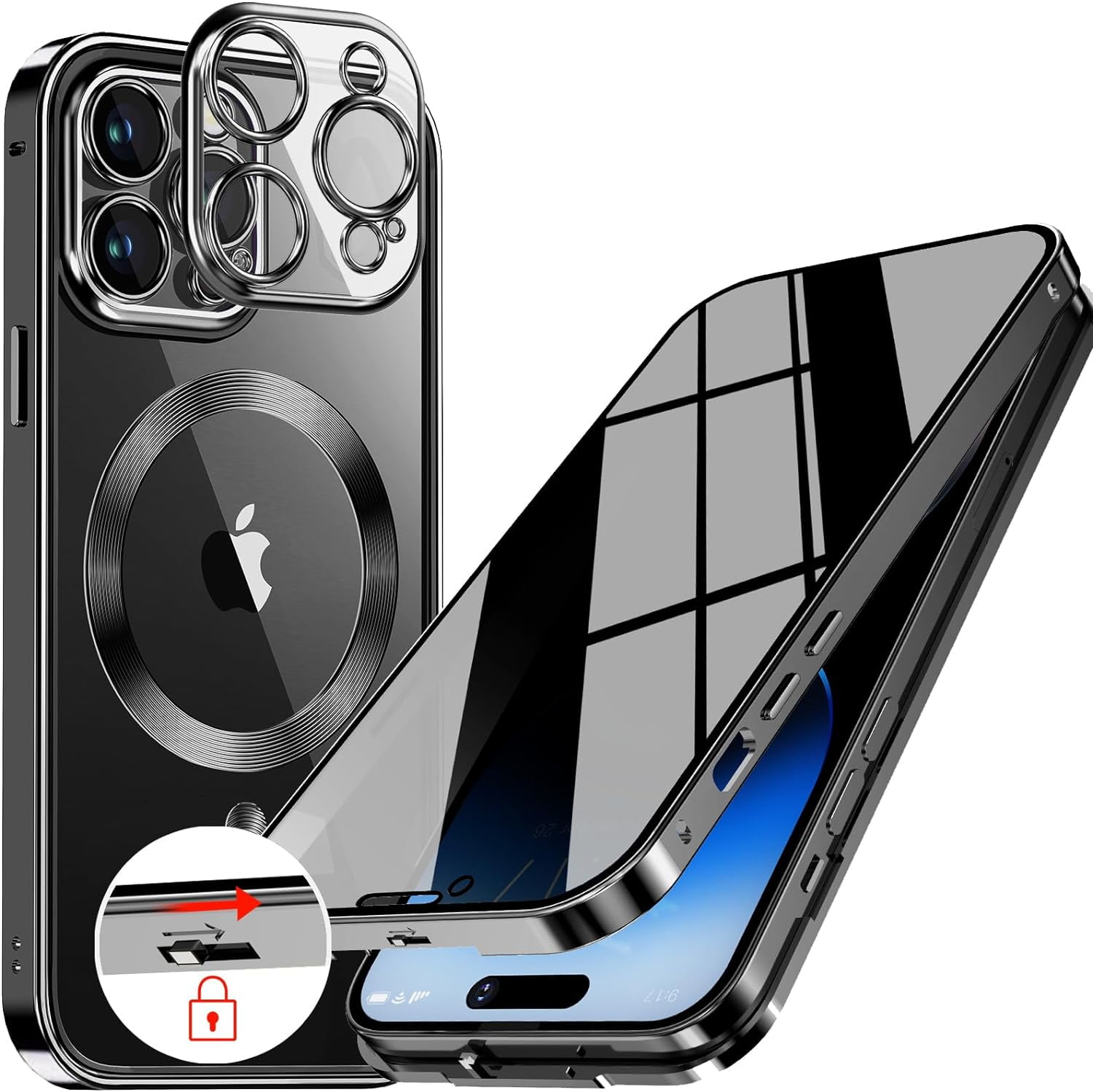 [CD Metal Ring & Safety Lock Full Body Privacy Case for iPhone 14 Pro
