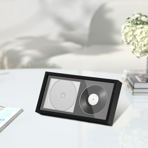 CD Music Frame 6.9" x 13.2" with Black Matting Display Disc and CD Box Made by Solid Wood Frame Wall Mountable, Acrylic Cover, Elegant Home Decor