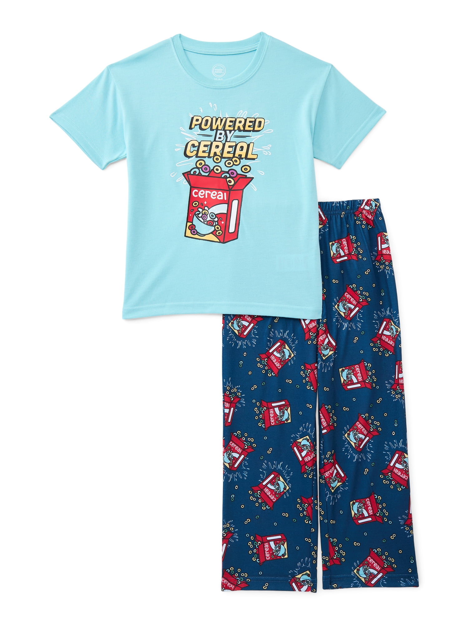 Wonder Nation Boys Graphic Tee and Wide Leg Pants Sleep Set, 2-Piece, Sizes 4-18