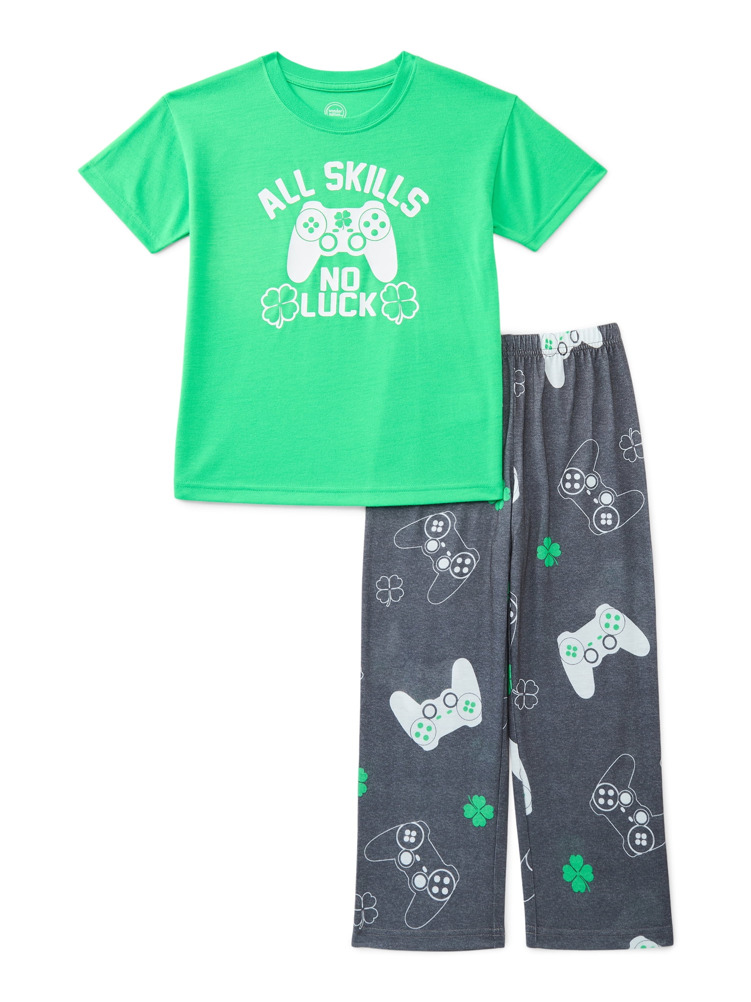 Wonder Nation Boys Graphic Tee and Wide Leg Pants Sleep Set, 2-Piece, Sizes 4-18