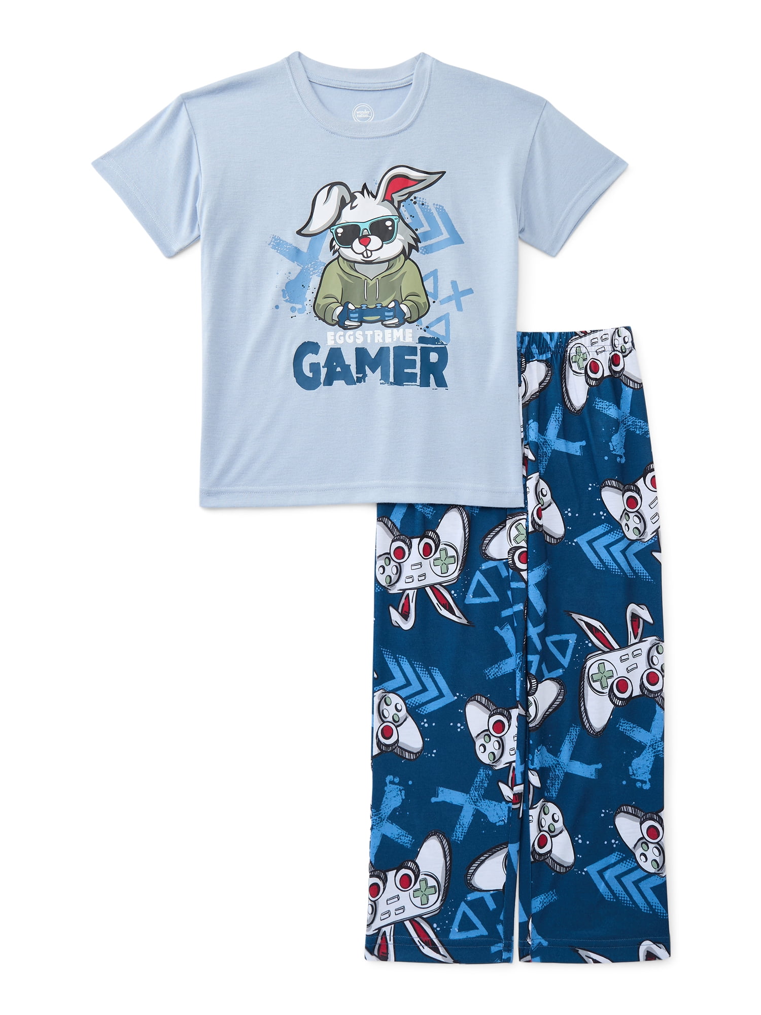 Wonder Nation Boys Graphic Tee and Wide Leg Pants Sleep Set, 2-Piece, Sizes 4-18
