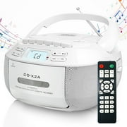 CD Player Boombox Cassette Player Combo with Bluetooth,AM/FM Radio,Stereo Sound with Remote Control,AUX/USB Drive,Tape Recording,AC/DC Powered,Headphone Jack,LCD Display for Home,Kids,Gift