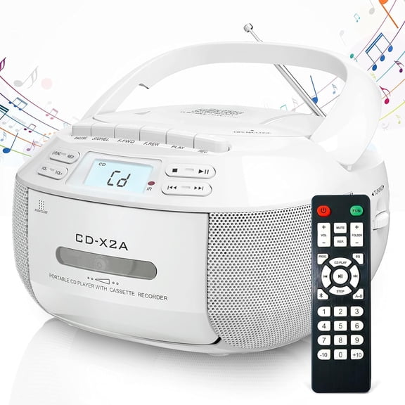 CD Player Boombox Cassette Player Combo with ,AM/FM Radio,Stereo Sound with Remote Control,AUX/USB Drive,Tape Recording, ,Headphone Jack,LCD Display for ,,