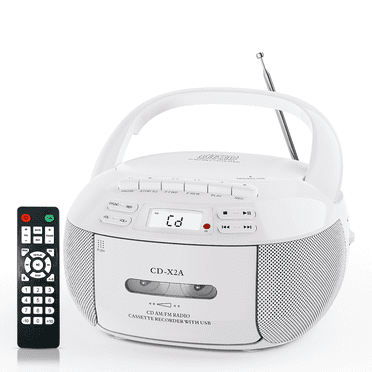 CD Player Boombox Cassette Player Combo with Bluetooth,AM/FM Radio,Stereo Sound with Remote Control,AUX/USB Drive,Tape Recording,AC/DC Powered,Headphone Jack,LCD Display for Home,Kids,Gift