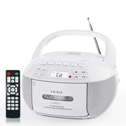 CD Player Boombox Cassette Player Combo with Bluetooth,AM/FM Radio,Stereo Sound with Remote Control,AUX/USB Drive,Tape Recording,AC/DC Powered,Headphone Jack,LCD Display for Home,Kids,Gift