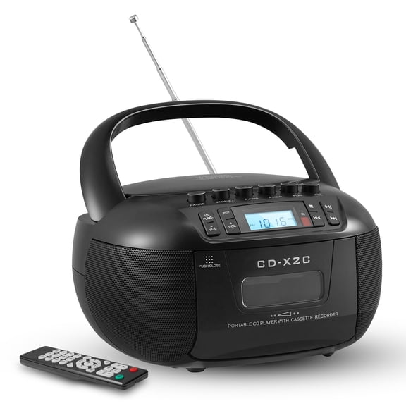 CD Player Boombox Cassette Player Combo with Bluetooth,AM/FM Radio,Stereo Sound with Remote Control,Tape Recording,Headphone Jack.