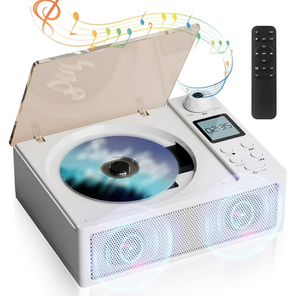 CD Player Boombox with LCD Screen Display, Bluetooth Rechargeable Boombox with CD-R/RW/MP3 Playback, Desktop CD Music Players for Home, Dual Stereo Sound, FM Radio/AUX/USB/TF