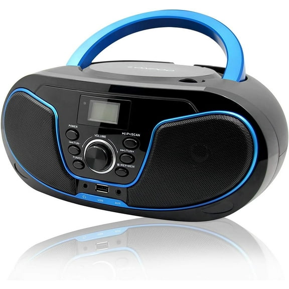 CD Player Boombox, LP-D02 Portable Bluetooth FM Radio Stereo Sound System with Crystal-Clear Sound, MP3 Playback, USB Input, AUX Input, Headphone Jack, LCD Display, AC DC Operated
