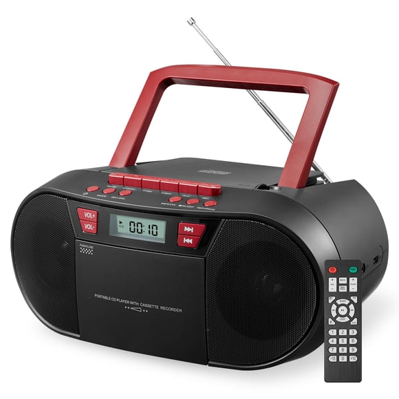 CD Player Boombox with Bluetooth and FM Radio,Stereo Sound with Remote Control and USB Port,3.5mm Aux Input and Headphone Jack.