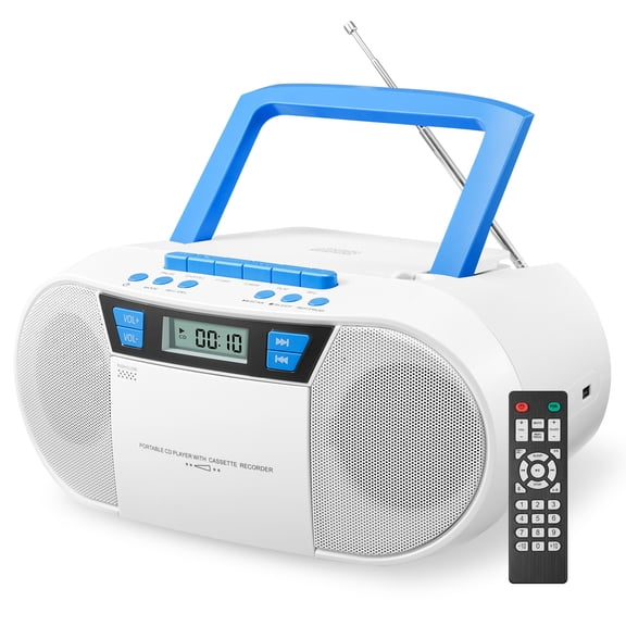 Cassette CD Player Boombox with Bluetooth and FM Radio,Remote Control and USB Port, Headphone Jack ,Stereo Speakers.