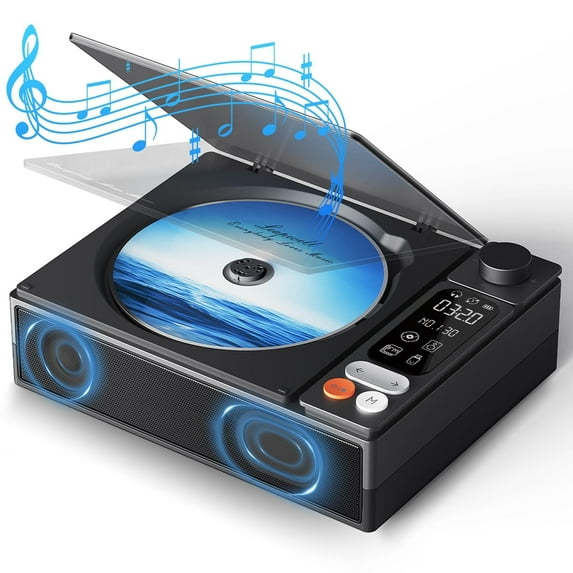 CD Player Portable with Speakers Bluetooth Rechargeable, Compact Retro CD Players for Home, Personal Desktop CD Player with USB Black