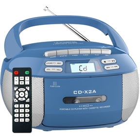 Jazmm CD Player Combo with Bluetooth, Boombox Cassette Portable CD Players, Support AM FM Radio/Remote Control/AUX/USB/Earphone, AC/Battery Operated, LCD Display for Home,Kids,Gift (Blue)