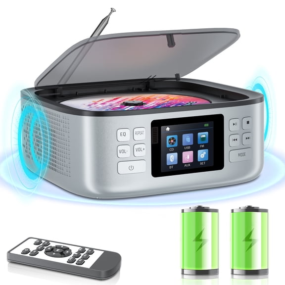 Rechargeable CD Player Boombox, ARAFUNA Portable CD Player Combo with Bluetooth, Speakers, LED Display, AUX USB